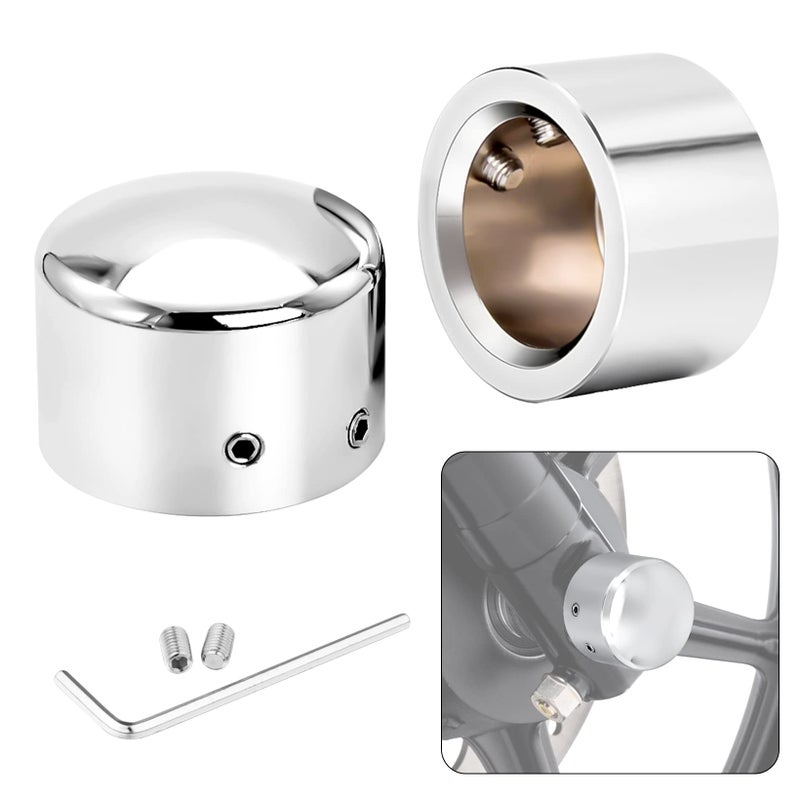 ANONEMOTO Chrome Front Axle Nut Covers  Front Axle Caps Compatible with Harley Davidson 2002-2024 VRSC Softail Dyna Super Glide Sportster XL 883 1200 Road King Electra Glide Street Glide XG - Image 1